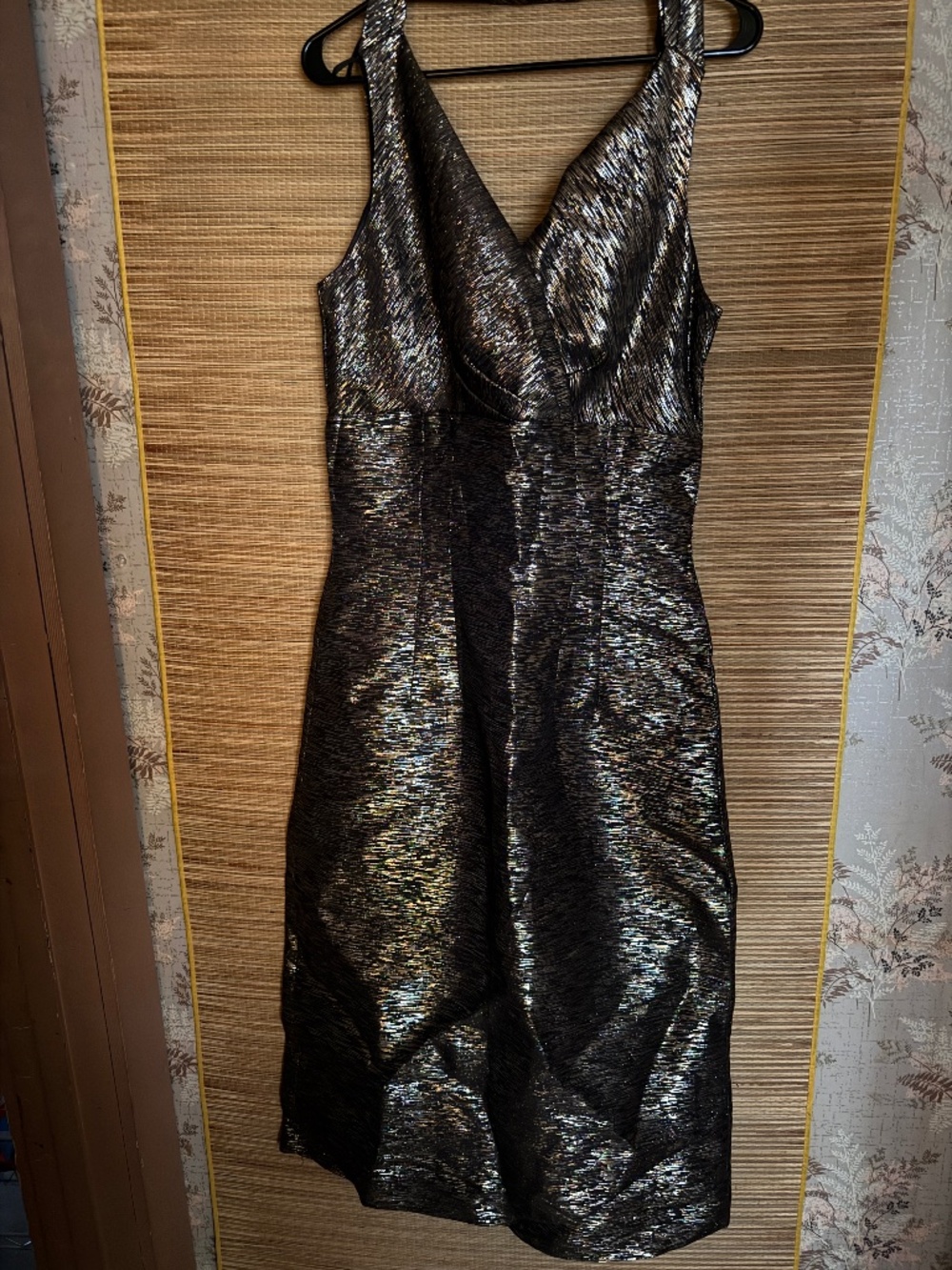 Gorgeous Vintage 1980s Glam Black & Gold Metallic Cocktail Dress Size 16 TALL